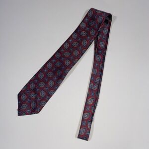 Wembley Men's Burgundy Blue Geometric Pattern Silk Necktie